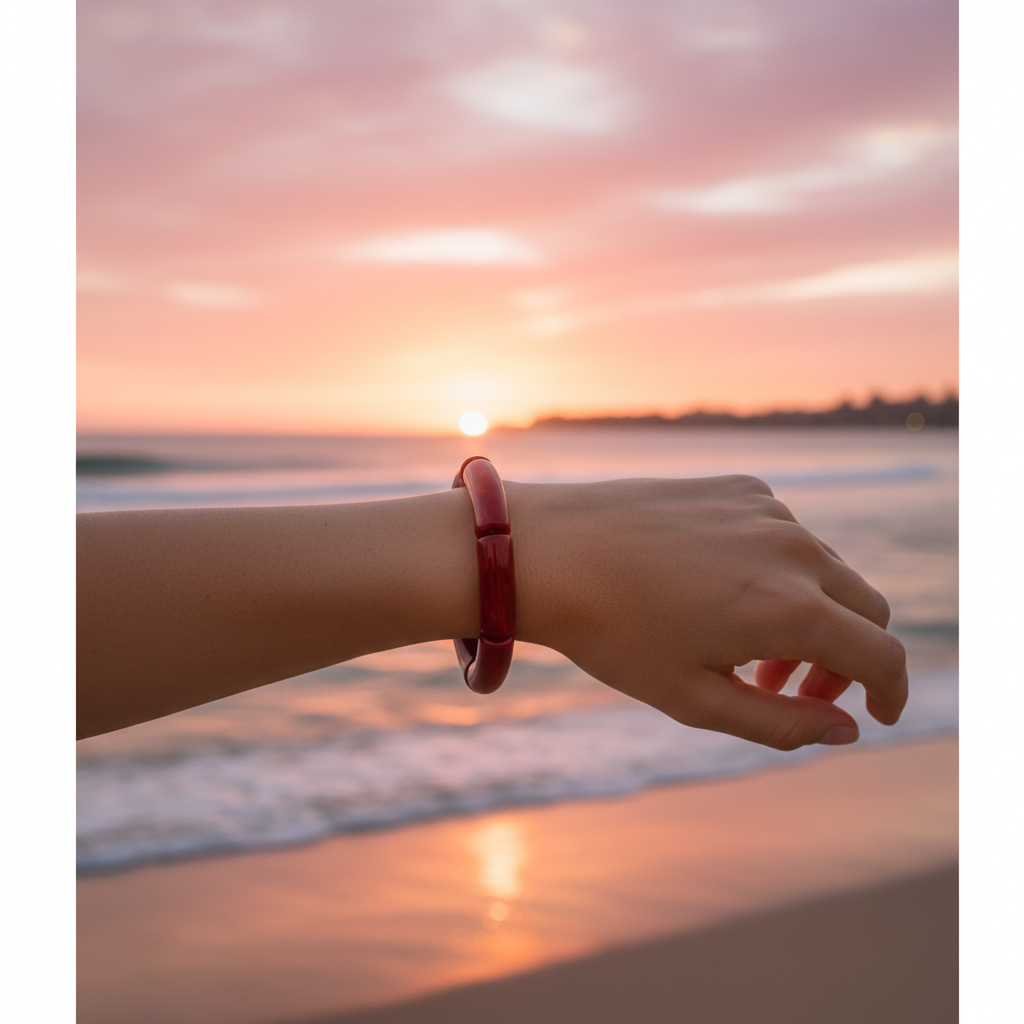 Bamboo Stretch Bracelet - Red Coral