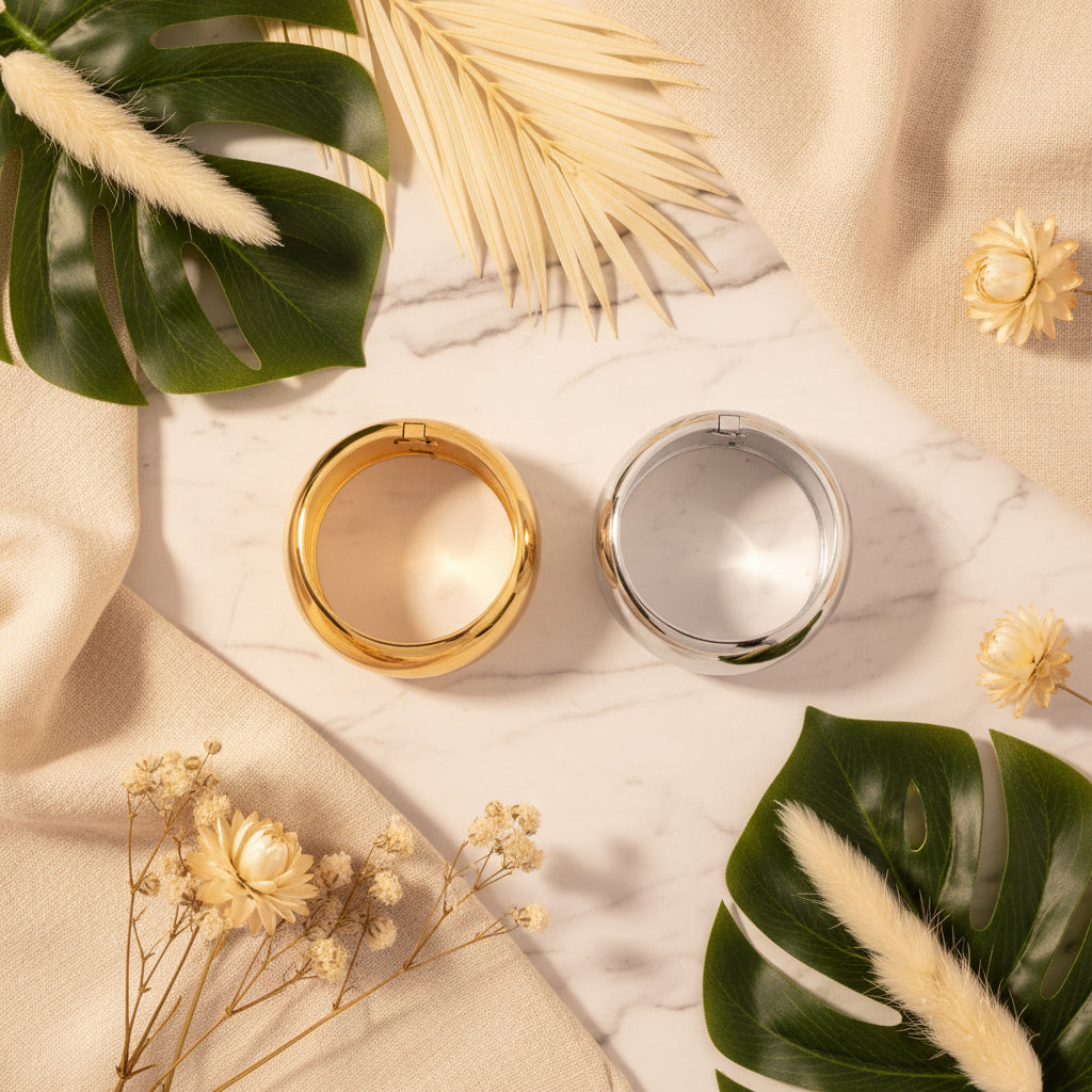 Gold and silver bangle duo lifestyle