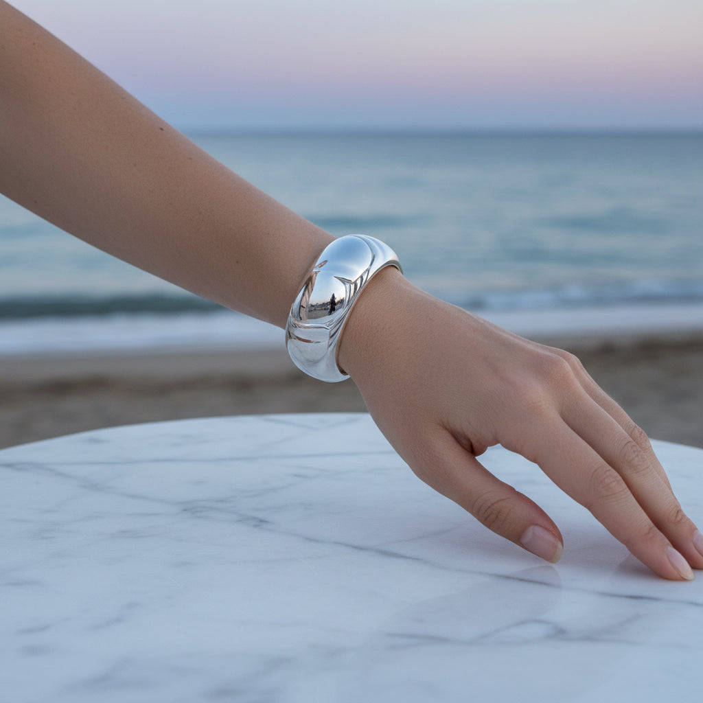 Silver bangle bracelet lifestyle